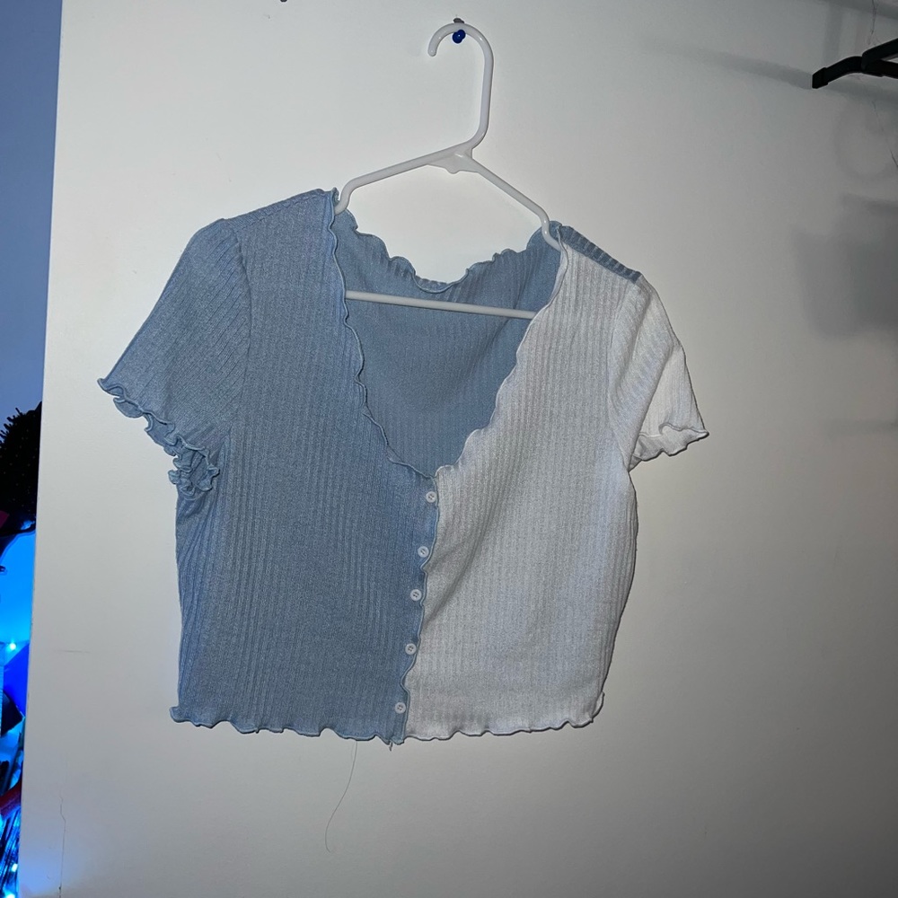 white/blue shirt